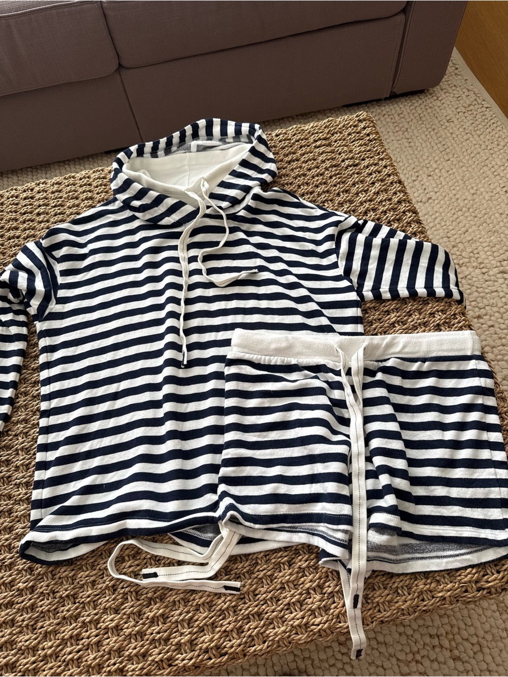 Stateside Striped Navy & White Set - Cozy Hooded Top (S)and Shorts (XS)